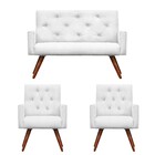 Kit Namoradeira + 2 Poltronas Decorativa Nina Capitonê Suede