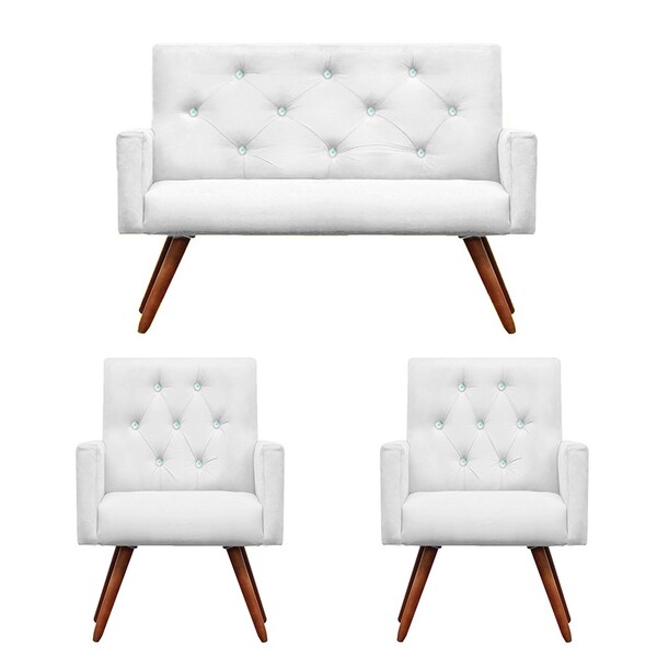 Kit Namoradeira + 2 Poltronas Decorativa Nina Capitonê Suede
