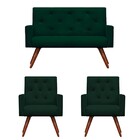 Kit Namoradeira + 2 Poltronas Decorativa Nina Capitonê Suede