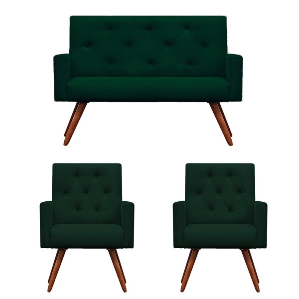 Kit Namoradeira + 2 Poltronas Decorativa Nina Capitonê Suede