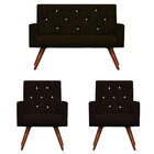 Kit Namoradeira + 2 Poltronas Decorativa Nina Capitonê Suede