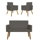 Kit Namoradeira + 2 Poltronas Decorativas Courino Balaqui Cou