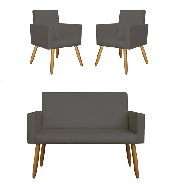 Kit Namoradeira + 2 Poltronas Decorativas Courino Balaqui Cou