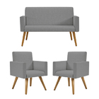 Kit Namoradeira + 2 Poltronas Decorativas Linho Balaqui Linho