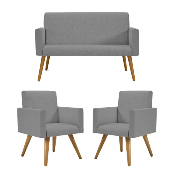 Kit Namoradeira + 2 Poltronas Decorativas Linho Balaqui Linho