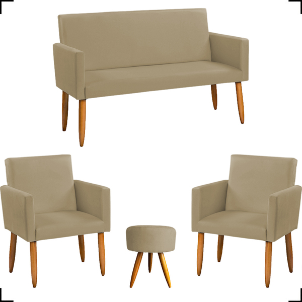 Kit Namoradeira + 2 Poltronas Decorativas Para Sala Nina + Pu