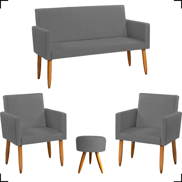 Kit Namoradeira + 2 Poltronas Decorativas Para Sala Nina + Pu