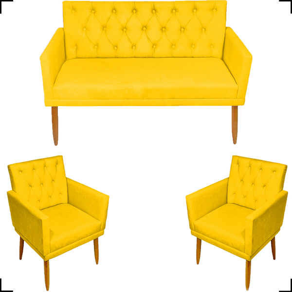 Kit Namoradeira + 2 Poltronas Decorativas Para Sala Nina Com
