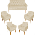 Kit Namoradeira + 4 Poltronas Decorativas Para Sala Nina Com