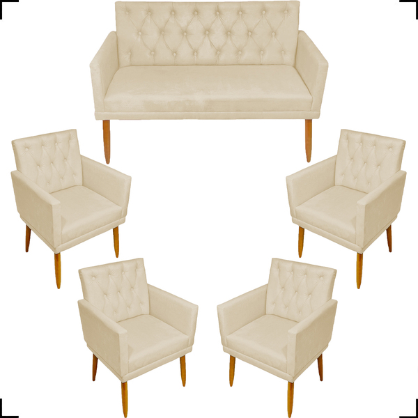 Kit Namoradeira + 4 Poltronas Decorativas Para Sala Nina Com