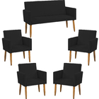 Kit Namoradeira + 4 Poltronas Decorativas Para Sala Nina Sued
