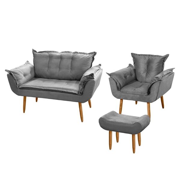 Kit Namoradeira + Poltrona + Puff Opala Platinum Decor Suede