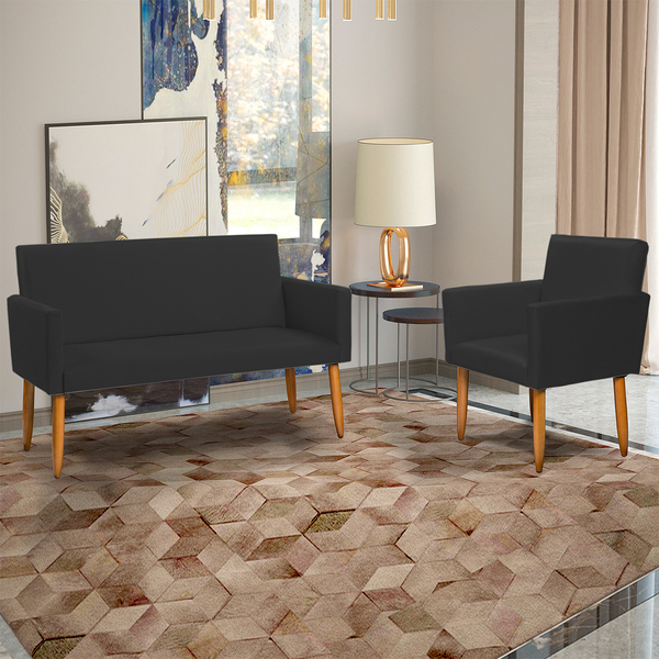 Kit Namoradeira + Poltrona Para Sala Decorativa Nina Suede Pr