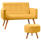 Kit Namoradeira + Puff Decorativo Sabrina Veludo Amarelo - Sp