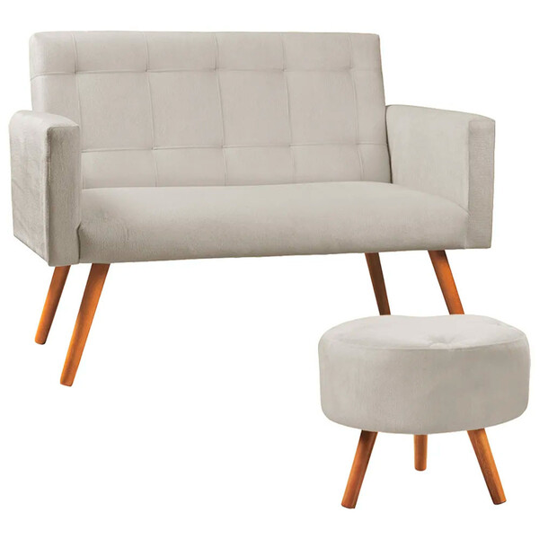 Kit Namoradeira + Puff Decorativo Sabrina Veludo Bege Marfim