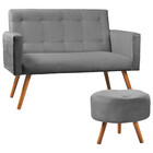 Kit Namoradeira + Puff Decorativo Sabrina Veludo Cinza Chumbo