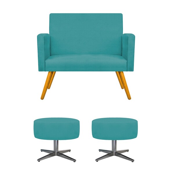 Kit Namoradeira Beatriz E 02 Puffs Sofia Base Giratória De Me