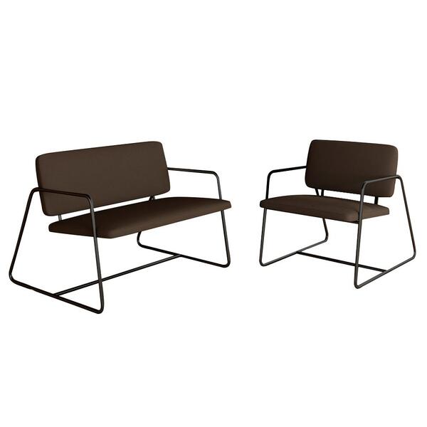 Kit Namoradeira Com Poltrona Sintra Industrial Preto/marrom -