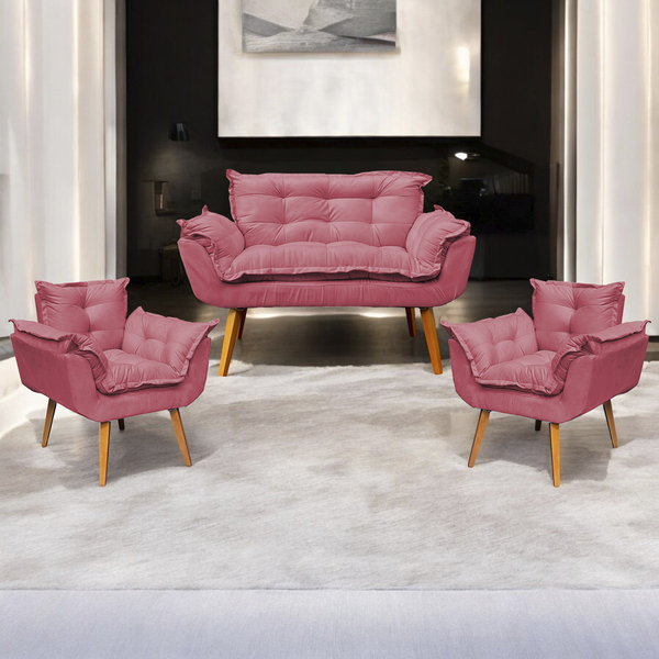 Kit Namoradeira Decorativa + 2 Poltronas Para Sala Recepção M