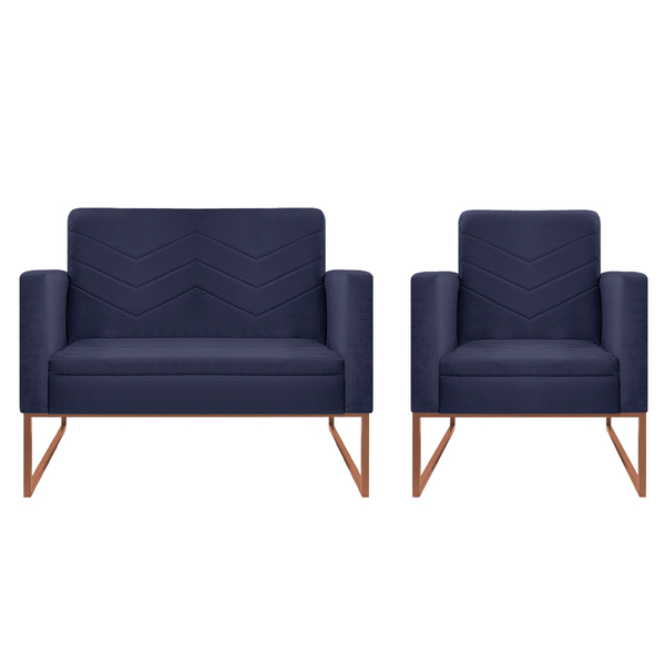 Kit Namoradeira E 01 Poltrona Bella Base De Ferro Bronze Cora