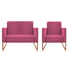 Kit Namoradeira E 01 Poltrona Bella Base De Ferro Bronze Cora