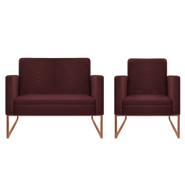 Kit Namoradeira E 01 Poltrona Bella Base De Ferro Bronze Cora