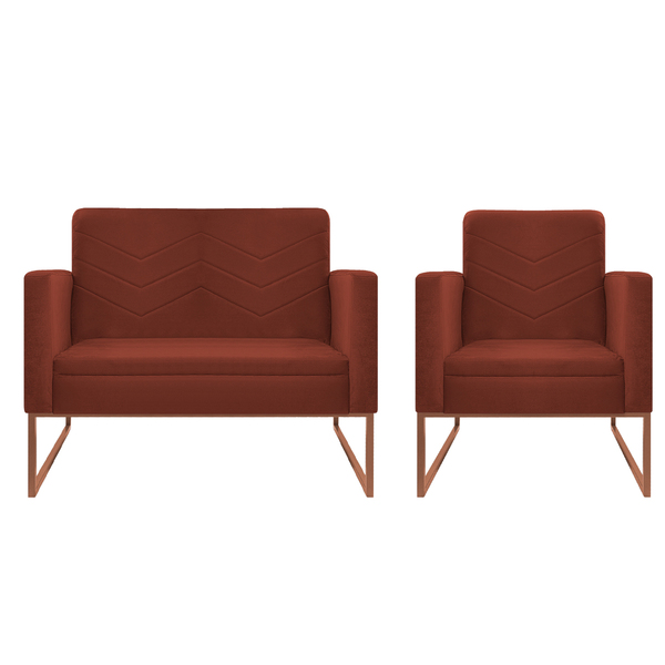 Kit Namoradeira E 01 Poltrona Bella Base De Ferro Bronze Sued