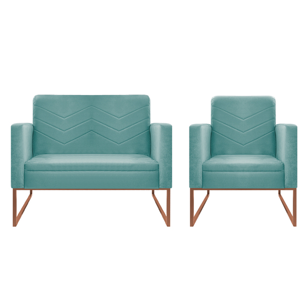 Kit Namoradeira E 01 Poltrona Bella Base De Ferro Bronze Sued