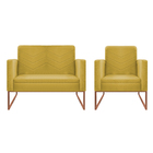 Kit Namoradeira E 01 Poltrona Bella Base De Ferro Bronze Sued