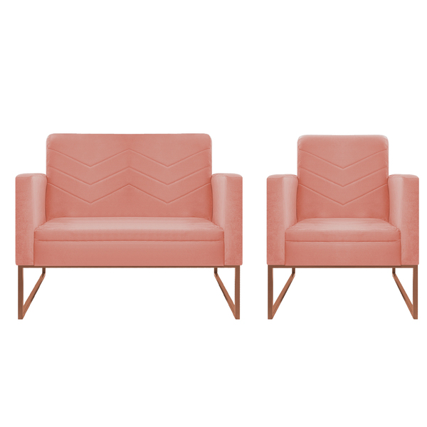 Kit Namoradeira E 01 Poltrona Bella Base De Ferro Bronze Sued