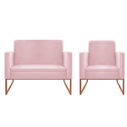 Kit Namoradeira E 01 Poltrona Bella Base De Ferro Bronze Sued