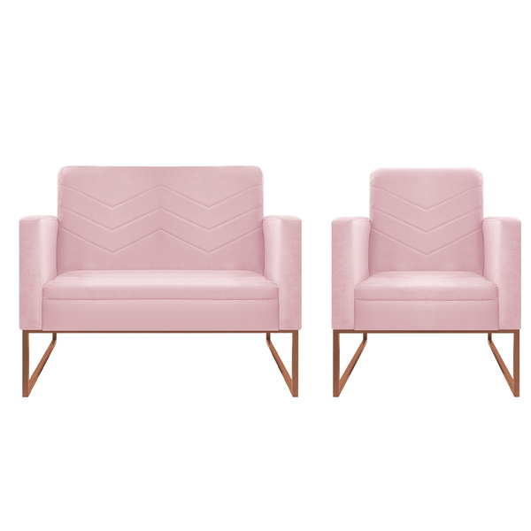 Kit Namoradeira E 01 Poltrona Bella Base De Ferro Bronze Sued