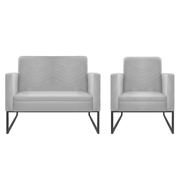 Kit Namoradeira E 01 Poltrona Bella Base De Ferro Preta Coran