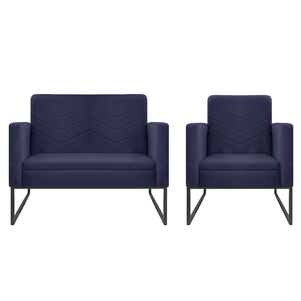 Kit Namoradeira E 01 Poltrona Bella Base De Ferro Preta Coran