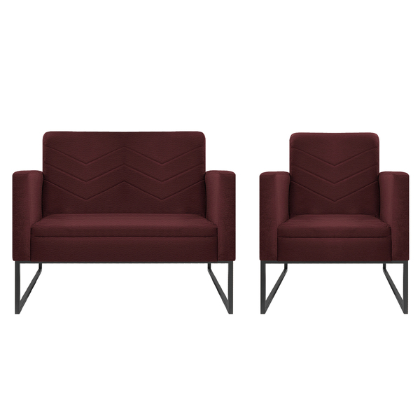 Kit Namoradeira E 01 Poltrona Bella Base De Ferro Preta Coran