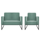 Kit Namoradeira E 01 Poltrona Bella Base De Ferro Preta Linho