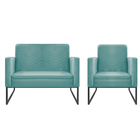 Kit Namoradeira E 01 Poltrona Bella Base De Ferro Preta Suede