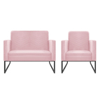 Kit Namoradeira E 01 Poltrona Bella Base De Ferro Preta Suede