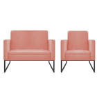 Kit Namoradeira E 01 Poltrona Bella Base De Ferro Preta Suede