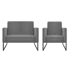 Kit Namoradeira E 01 Poltrona Bella Base De Ferro Preta Suede