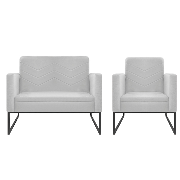 Kit Namoradeira E 01 Poltrona Bella Base De Ferro Preta Suede