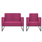 Kit Namoradeira E 01 Poltrona Bella Base De Ferro Preta Suede