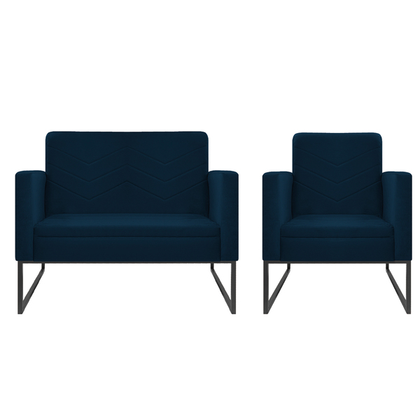 Kit Namoradeira E 01 Poltrona Bella Base De Ferro Preta Suede