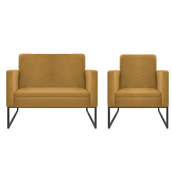 Kit Namoradeira E 01 Poltrona Bella Base De Ferro Preta Suede