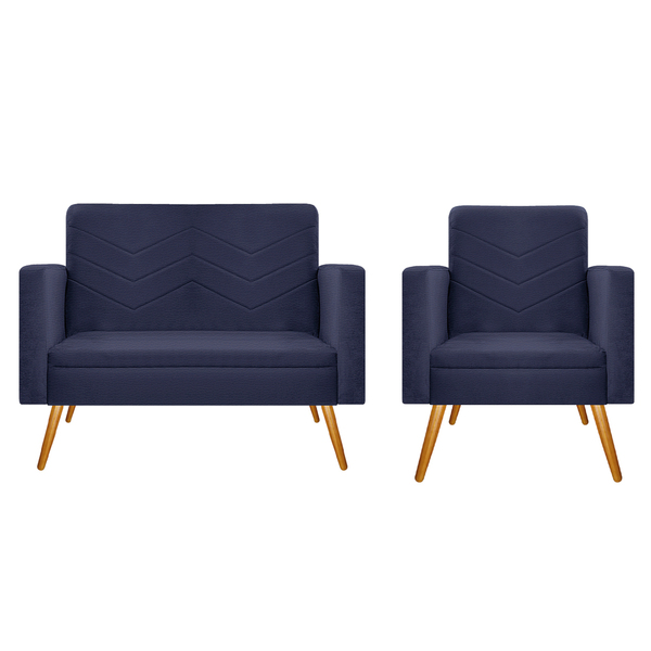 Kit Namoradeira E 01 Poltrona Bella Pés Palito Mel Corano Azu