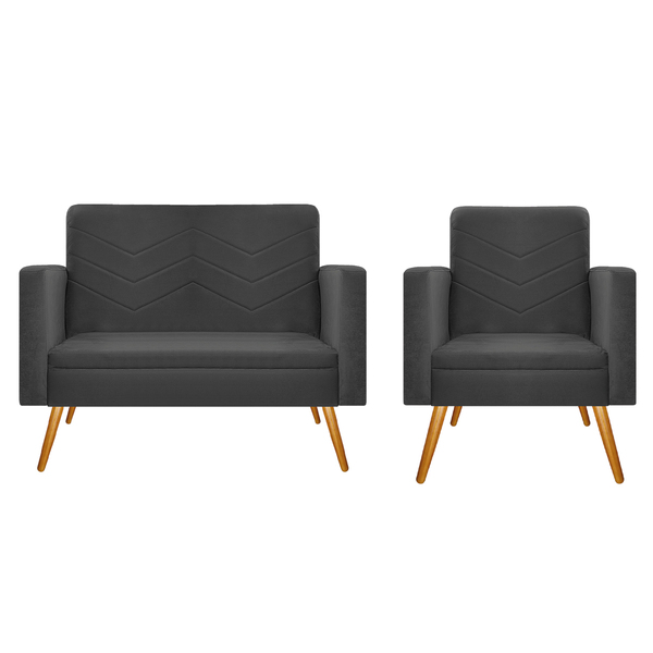 Kit Namoradeira E 01 Poltrona Bella Pés Palito Mel Linho - Do