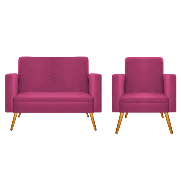 Kit Namoradeira E 01 Poltrona Bella Pés Palito Mel Suede - Am