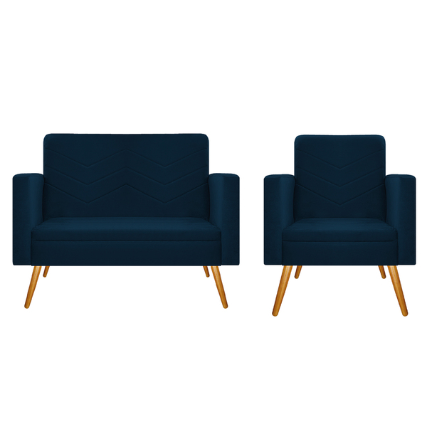 Kit Namoradeira E 01 Poltrona Bella Pés Palito Mel Suede - Am