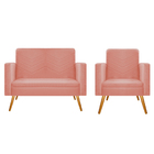 Kit Namoradeira E 01 Poltrona Bella Pés Palito Mel Suede Cora