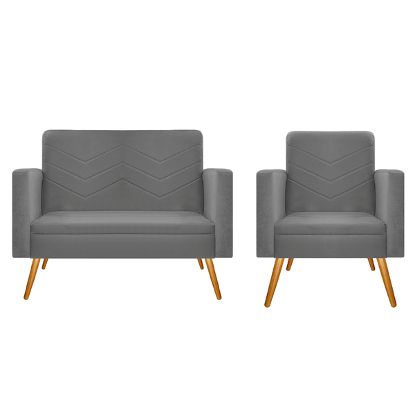 Kit Namoradeira E 01 Poltrona Bella Pés Palito Mel Suede - Do